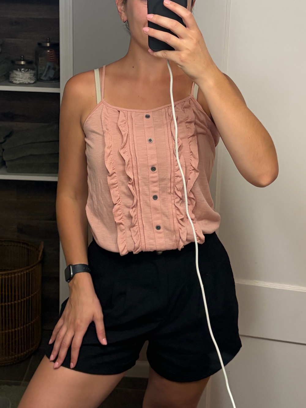 Weavers Peach Ruffle-Front Spaghetti Strap Camisole